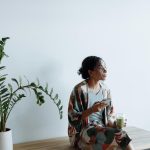 A woman drinking matcha in the moring