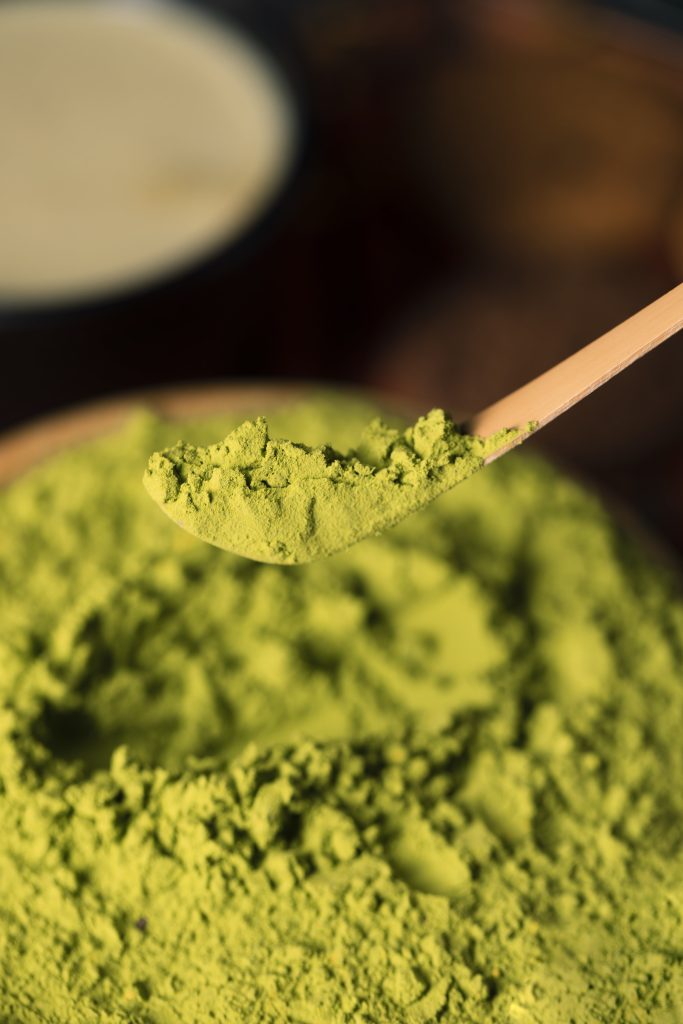 Premium matcha in a vibrant, deep green hue and a fine texture
